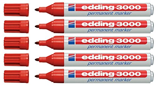 Marcador permanente 3000 de Edding, color rojo 5er Pack