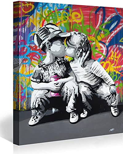 MJEDC Banksy Cuadros en lienzo, Lienzo decorativo para niños, graffiti callejero, listo en bastidor, impresiones artísticas para salón, decoración de pared XXL, 40 x 60 cm