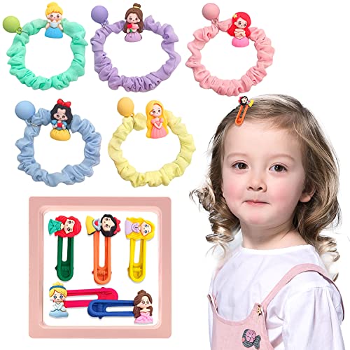 10 Piezas Lindo Dibujos Animados Pinzas Pelo y Suaves Gomas de Pelo Elásticos, Accesorios Para el Pelo Niña con Caja de Regalo, Horquillas Bebe Niña Moda Bonitos Adornos Pelo Set