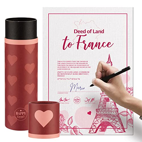 happylandgifts® Regalo de San Valentín | pieza real de país en Francia - el país del amor | más original que las rosas rojas | certificado de posesión personalizado