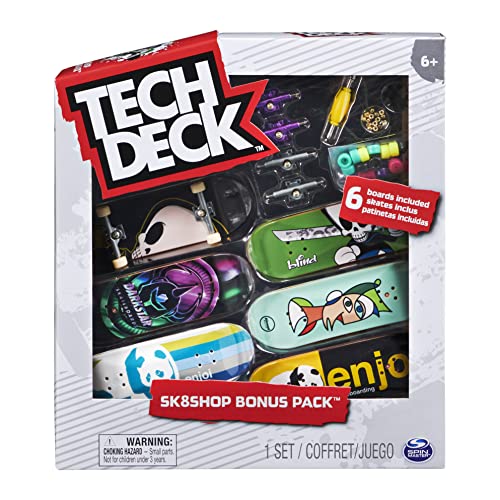 Tech Deck - Finger Skate - Pack 6 Tablas - Auténticos Mini Skates para Dedos 96 mm para Fingerboarding Coleccionables del Sk8Shop Bonus Pack - 6062867 - Juguetes Niños 6 años+