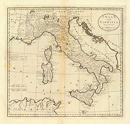Imagen sobre lienzo enrollado Italia y Cerdeña, 1796 Carey Mathew - Horizontal Europeo Arte impreso mapas Europa Mapas Italia Mapas Lienzo bellas artes 28_X_30_in