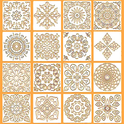 YOUYIKE Plantillas de Mandala, 16 Piezas 6 x 6 Pulgadas Grande Reutilizable Plantilla de Pintura Cortada para Decoración de Bricolaje, Madera, Rocas y Paredes Arte, Pintar/Dibujo Mandalas