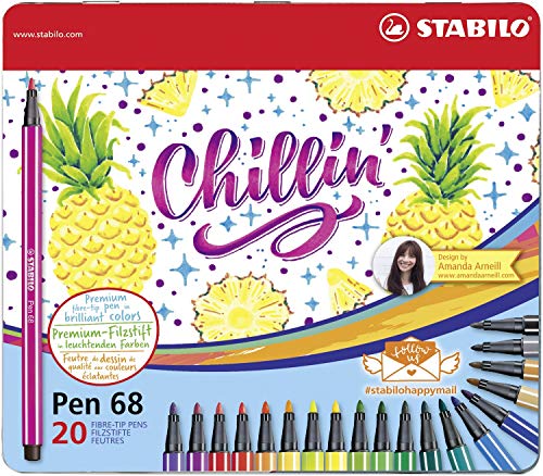 Stabilo Pen 68 - Rotulador (20 unidades, estuche de metal, 20 colores diferentes)