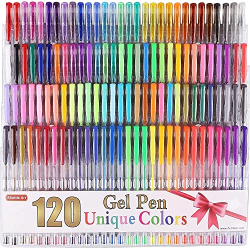 Shuttle Art – Juego de bolígrafos de tinta de gel de 120 colores únicos (sin duplicados) ideales para manualidades y libros de colorear para adultos