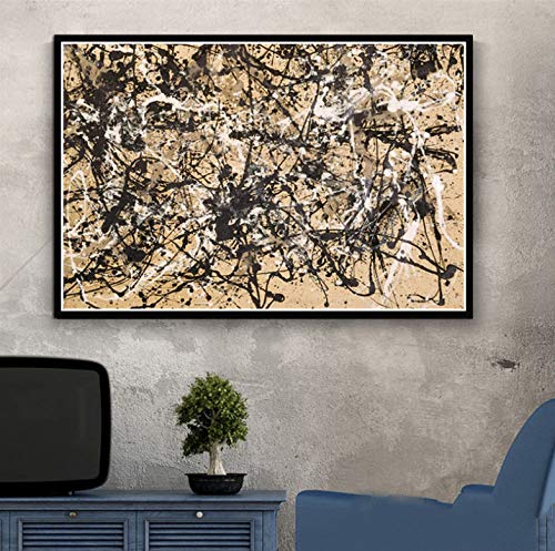 QINGRENJIE Famoso Pintor Jackson Pollock Abstracto Pintura Moderna Artista Cartel Impresiones Pintura al óleo Lienzo Arte Pared Cuadros para Sala de Estar decoración del hogar 50x70 cm sin Marco