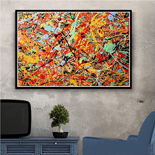Jackson Pollock Posters e impresiones de arte abstracto Pinturas en lienzo Cuadros de arte de pared para sala de estar y dormitorio, oficina, decoración del hogar (100x140cm) sin marco