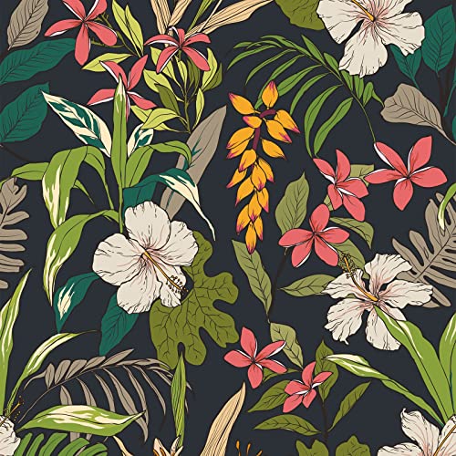 VEELIKE Papel Pintado Flores Vintage 44.5 cm × 900 cm Papel Adhesivo para Muebles Papel Autoadhesivo Pared Selva Hojas Verdes Fotomural Acuarela Papel Forrar Mueble Papel Tapiz Dormitorio Salon Baño