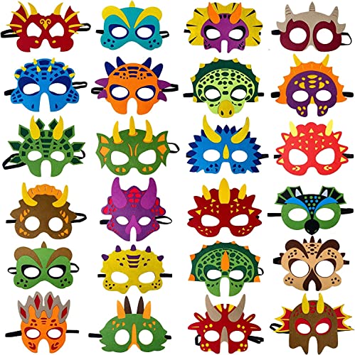 LATERN 24 Piezas Máscaras de Dinosaurios de Fieltro, Mascaras Infantiles Máscara de Fiesta de Animales Llenadoras de Bolsas para Fiestas Viste a Máscara de Cosplay para Fiesta de Halloween Mascarada