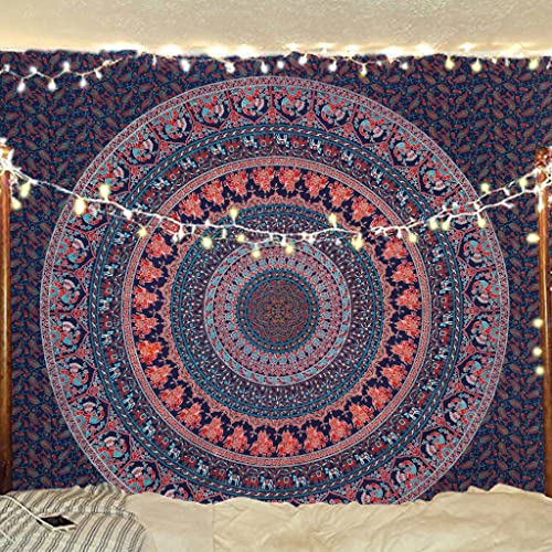 Tapete de algodón, con diseño de mandala multicolor, tamaño Queen de 84 x 90 cm, estilo bohemio y hippie, ideal para colgar en la pared