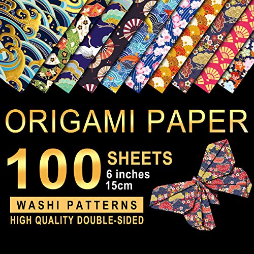 PaperKiddo Papel de origami 100 hojas 10 patrones Washi Papel bronceado de doble cara
