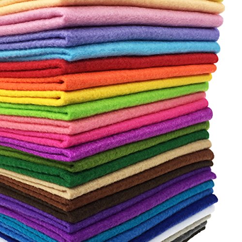 28 cuadrados de fieltro suave no tejido, mezcla de colores, con un grosor de 1,4 mm, ideales para patchwork, costura y manualidades