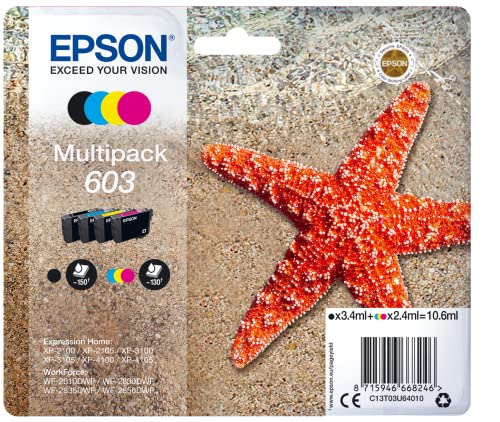 Epson Cartuchos de tinta 603 Starfish originales, paquete múltiple de 4 colores
