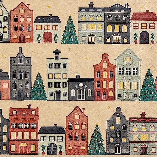 20 servilletas de Navidad con diseño de ciudad con abetos como decoración de mesa. Servilletas de papel con diseño. También para decoupage y decoupage y decoupage (33 x 33 cm)
