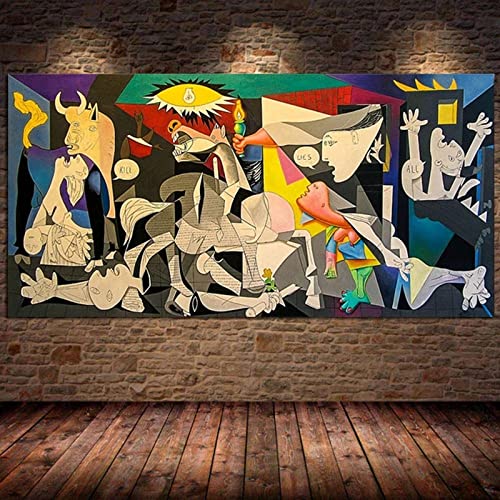 Yayun Art Guernica de Picasso, pinturas en lienzo, reproducciones, carteles e impresiones famosos, arte de pared, cuadros de Picasso para sala de estar (con Marco, 85x170cm(34x68in))