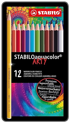 Lápiz de color acuarelable STABILO aquacolor - Estuche de metal con 12 colores