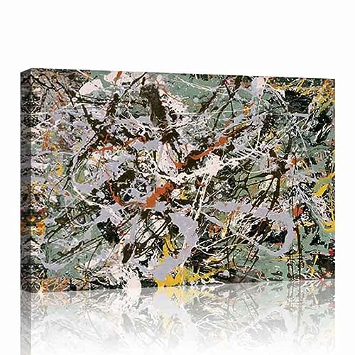 NBKJCO Sin título (Plata Verde)-Jackson Pollock Pinturas Famosas Impresiones de Arte en Lienzo Cuadro de Pared Póster Reproducción Cocina Baño Decoración de Pared Oficina(30x42cm,Enmarcado)