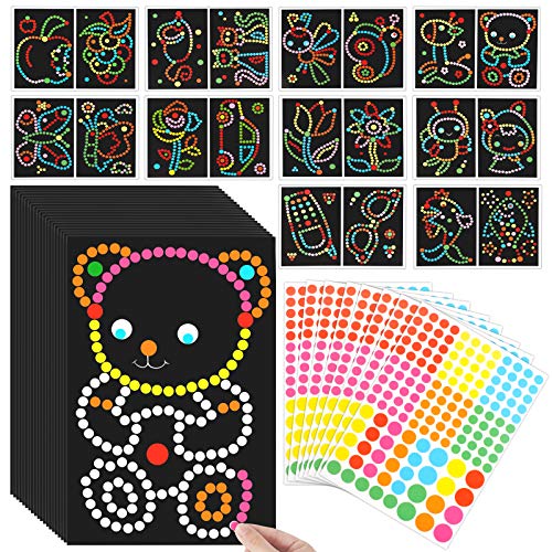 20Pcs Pegatinas de Puntos Colores, Pegatinas Círculo Etiquetas Autoadhesivo, Etiquetas Redondas Adhesivas con Tablero de Fondo Negro para Creación de Álbumes de Recortes Arte de Papel para Niños