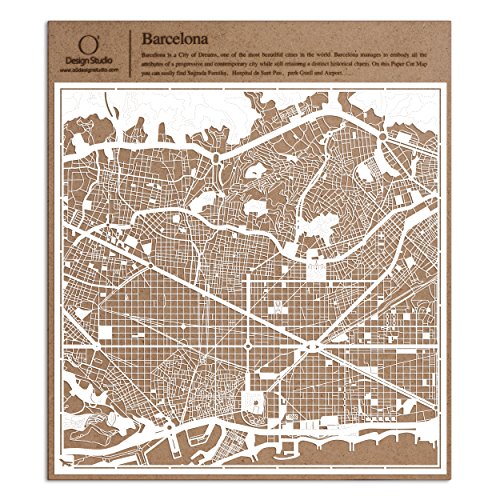 Barcelona Recortes de papel del mapa Blanco 30x30 cm Arte de papel