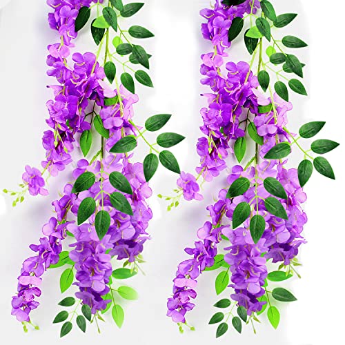 JINXIAN 2 Piezas Artificiales Flores Wisteria 180cm Guirnalda de Flores Artificiales Wisteria Planta de Guirnalda Glicina Artificial Hojas de Vid para Boda Arco Fiesta Hogar Jardín Balcón Decoración