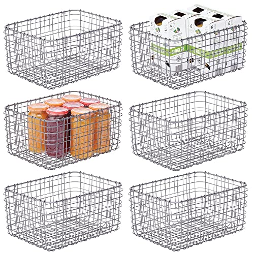 mDesign Juego de 6 cajas multiusos de metal – Caja organizadora multifunción para cocina, despensa, etc. – Cesta de almacenaje de alambre, compacta y universal – gris oscuro