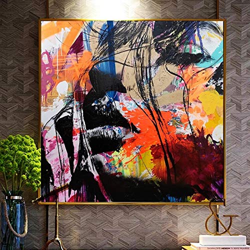 Yooyu Pintura de retrato de Nielly Francoise, pintura de lienzo de cara abstracta, carteles e impresiones, imágenes artísticas de pared para decoración del hogar, 80x80cm sin marco