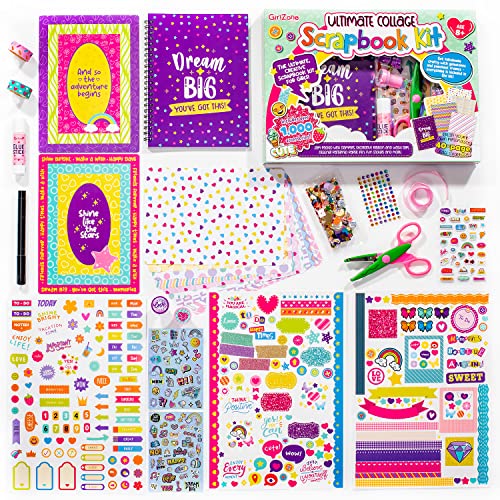 GirlZone Kit Definitivo de Collage y Scrapbooking, Incluye Pegatinas y Todo lo necesario para Hacer un Álbum de Recortes de fotos de 40 páginas, Regalos de Manualidades para Niñas y Niños