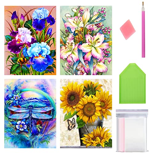 WHATWEARS Kit de pintura de diamante de flores 5D, para adultos, niños, girasol, pintura por números, cuadro de mosaico, con accesorios para el hogar, decoración de pared, regalo