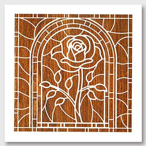 NBEADS Rosa Stencil, Flor Stencil Vidriera Rosa Pintura Plantillas Reutilizables Plantillas de Plástico DIY Arte y Artesanía Plantillas 30×30cm para Pintar en Madera Lienzo Papel Muebles Pared