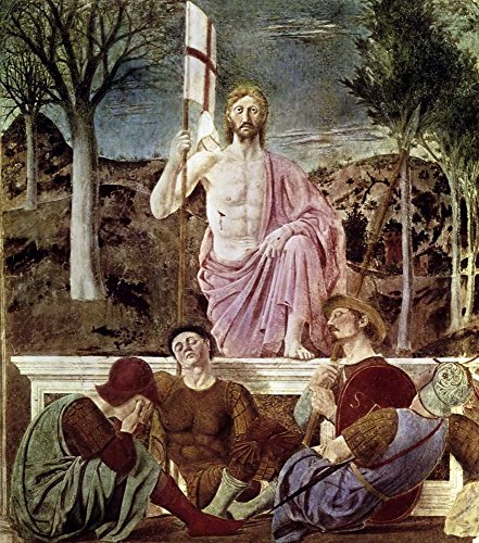 ART-LIENZO-estirado-en-BARRAS DE MADERA Resurrección Della Francesca Piero - Figurativo vertical figuras de imagen religión y espiritualidad Cristianismo Bellas artes prin 35_X_31_in