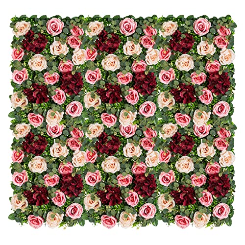 Nuptio Panel Pared Flores Rosa - 6 Paneles Pared Flores Artificiales 60cm x 40cm Fondo Floral Seda Rosas Imitación Rosadas y Rojas para Boda Fiesta Cumpleaños Habitación Niñas Decoración Hogar