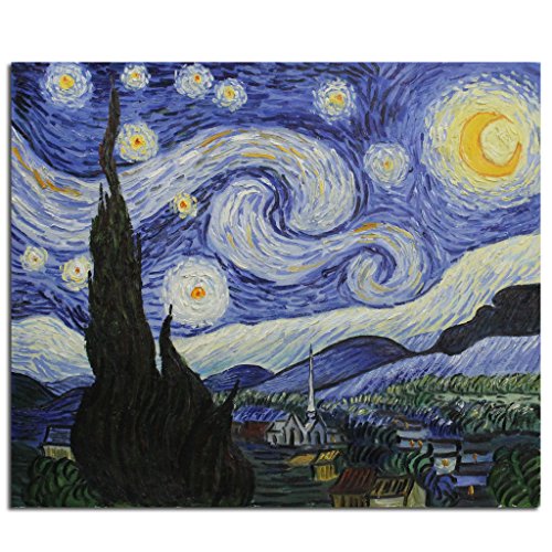 Fokenzary pintado a mano pintura al óleo sobre lienzo Vincent van Gogh clásica noche estrellada reproducción decoración de la pared enmarcado listo para colgar50 x 60 cm