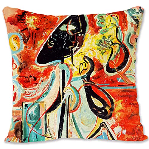 Funda de almohada decorativa protectora de arte abstracto - Pollock - Convergence B-Moon Woman B