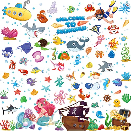 Calcomanías de Pared de Pez de Mar Pegatinas de Pared de Sirena Submarina Calcomanías de Pared de Oceáno Extraíbles Pegatinas de Animales de Oceáno de Acuarela para Dormitorio de Niños