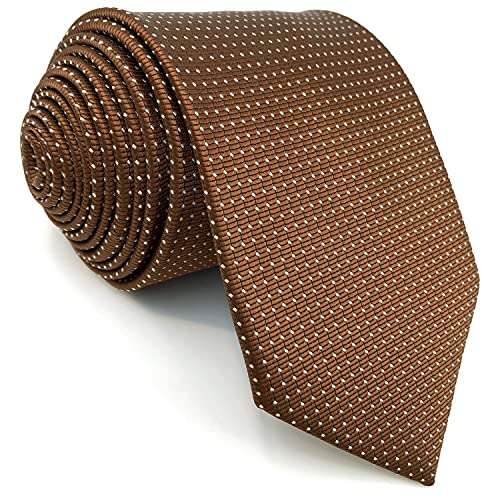 S&W SHLAX&WING Corbatas para Hombre Corbata Formal Marrón Cobre con Puntos Blancos Corbata de Talla Clásica
