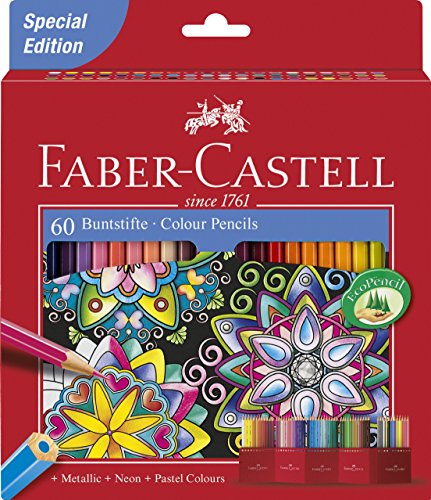 Faber-Castell 111260 Castle - Lápices de colores hexagonales (60 unidades, estuche de cartón)