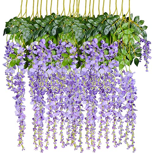 GreenDec 8pcs Falsa Artificial Wisteria Vine Garland 3,6 m/Pieza Seda Wisteria Vine RATTA de Flores Colgantes para casa jardín decoración de la Boda