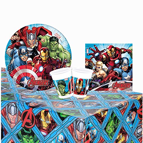 NADA HOME Kit Partido Marvel Avengers 24 Personas Vasos Platos Paño Servilletas 1395