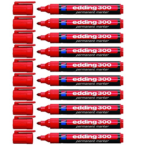 Edding 4-300002 300 - Rotulador permanente (10 unidades), color rojo