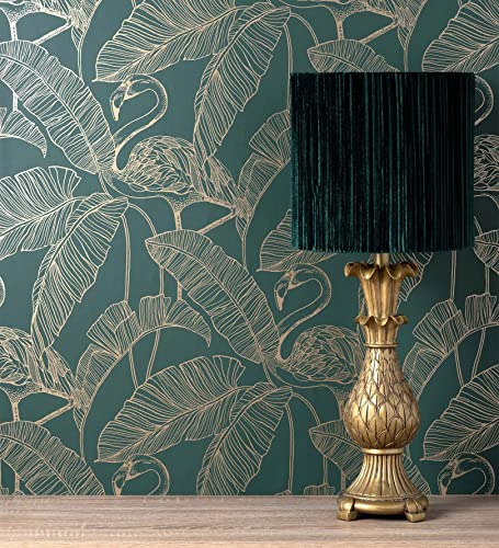 GAULAN 500681301 - Papel pintado lavable hojas tropicales y flamencos estilo art déco para pared salón dormitorio pasillo comedor - Muestra DIN A4