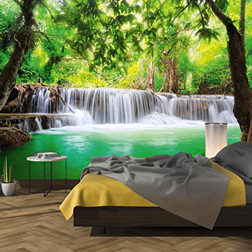 murimage Papel Pintado Cascada 3D 366 x 254 cm incluye pegamento Río de la Selva Bambú Agua verde Bosque baño Foto Mural