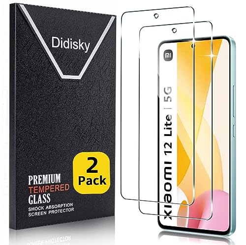 Didisky 2-Unidades Cristal Templado Protector de Pantalla para Xiaomi 12 Lite 5G 6.5'' (No para Xiaomi 12, 12T,12T Pro,12X, 12 Pro), Antihuellas, Sin Burbujas, Fácil de Limpiar, 9H