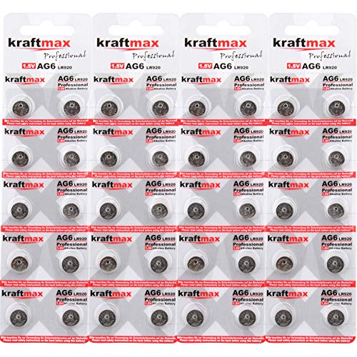 kraftmax Pack de 40 pilas de botón tipo 371 (AG6 / LR921 / LR69) de alto rendimiento / 1,5 V para uso profesional