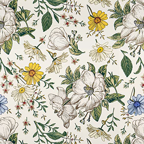 VEELIKE Papel Pintado Margarita Papel Adhesivo para Muebles Flores Fotomural Papel Pared Floral Blanco Vintage Papel Tapiz Hoja Verde Acuarela Decorativo dormitorio impermeable Salon 45cm×300cm