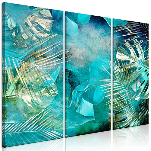 murando - Cuadro en Lienzo Tropical Hoja 90x60 cm Impresión de 3 Piezas Material Tejido no Tejido Impresión Artística Imagen Gráfica Decoracion de Pared - Naturaleza azul oro botánica b-C-0838-b-e