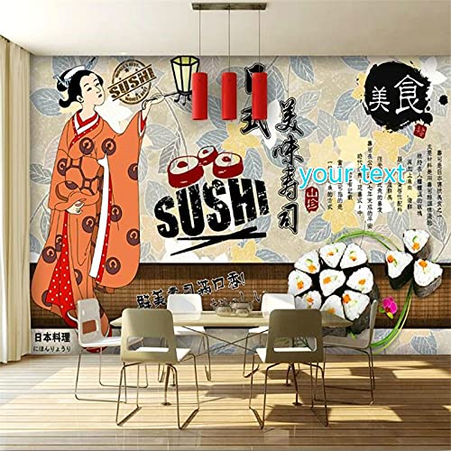 MUMUWUSG Papel Pintado No Tejido Restaurante Japón Cocina Sushi Mural De Efecto 3D Pared Pintado Papel Tapiz 3D Decoración Dormitorio Fotomural Sala Sofá Mural 360X230Cm