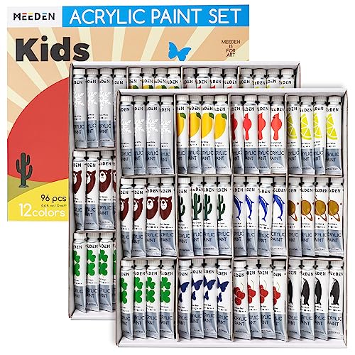 Juego de Pintura acrílica para niños MEEDEN, 96 tubos (0,4 onzas, 12 ml), pintura artesanal para niños, sin decoloración, pintura al óleo acrílica no tóxica, suministros de pintura para niños