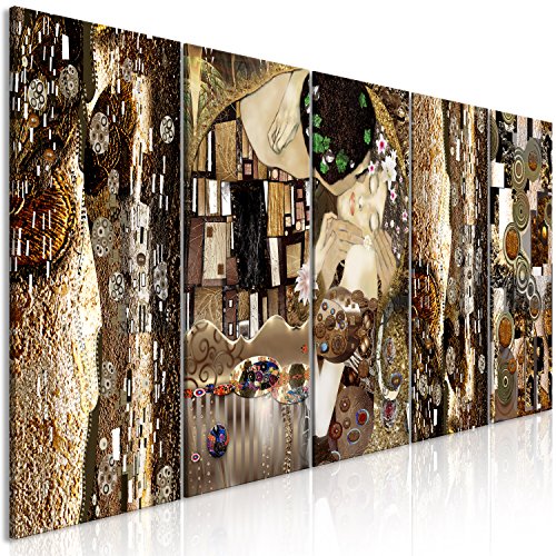 murando Handart Cuadro en Lienzo Gustav Klimt 225x90 cm 5 partes Cuadros Decoracion Salon Modernos Dormitorio Impresión Pintura Moderna Arte Beso Abstracto Oro l-A-0035-b-m
