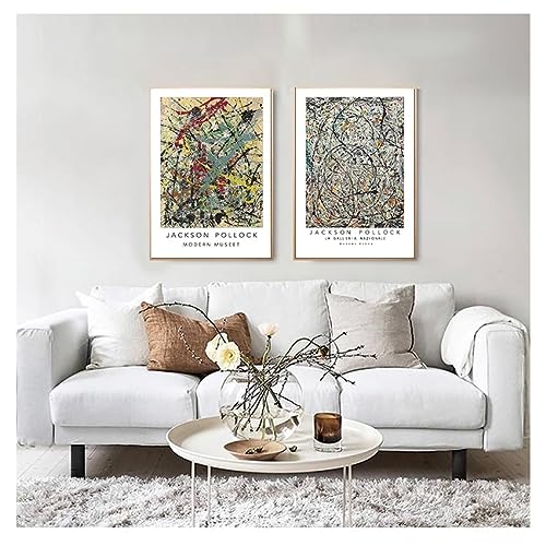 HASMI Póster Decoración de pared Galería de carteles de bellas artes Cuadros de arte de pared para sala de estar Decoración para el hogar Jackson Pollock Resumen 2 piezas 20x30 cm sin marco