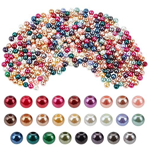 PandaHall - Lote de 400 perlas de cristal teñidas nacaradas redondas para hacer joyas, pulsera de collar, color melangee, 4 mm, agujero: 0,5 mm